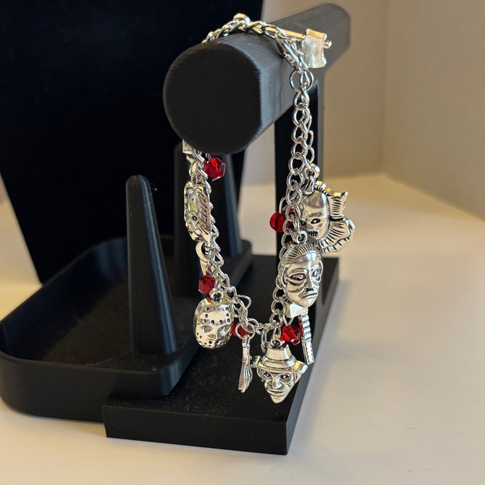 Creepy Halloween Charm Bracelet with Red Accents 2” extender